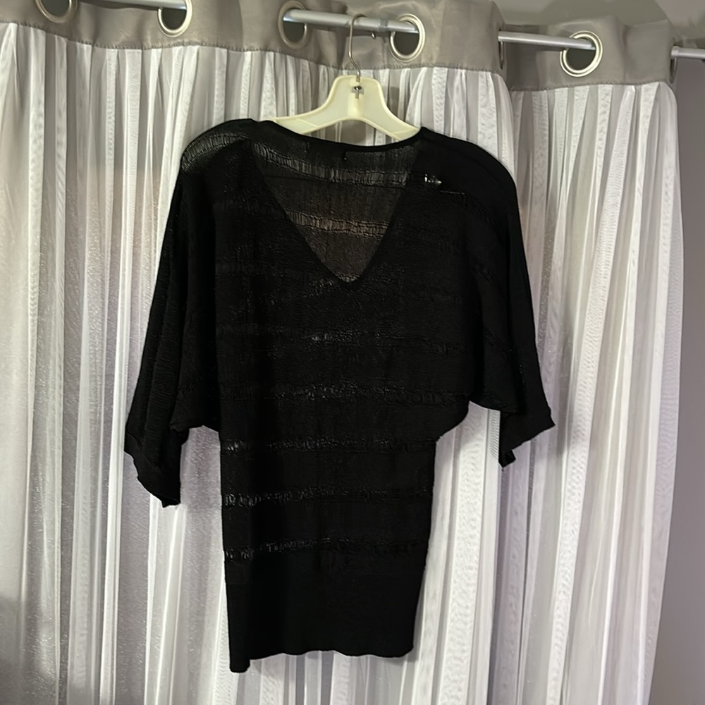 Sassy and sexy black sweater top!  See through!  Lots of stretch! - Picture 4 of 7